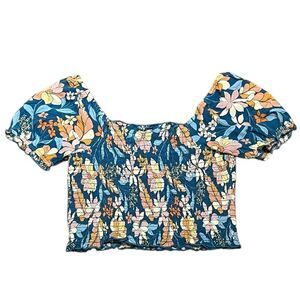 Aerie Cropped Floral Puff Sleeve Top, Size XS, NWT